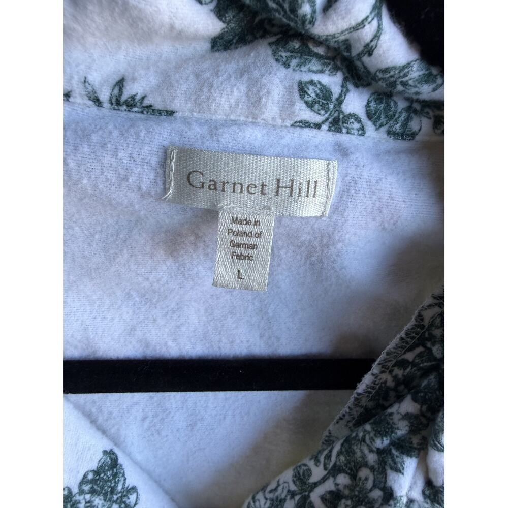 Garnet Hill Women's White/Green Floral Toile Button Front Top Short Sleeve Large - Picture 3 of 4